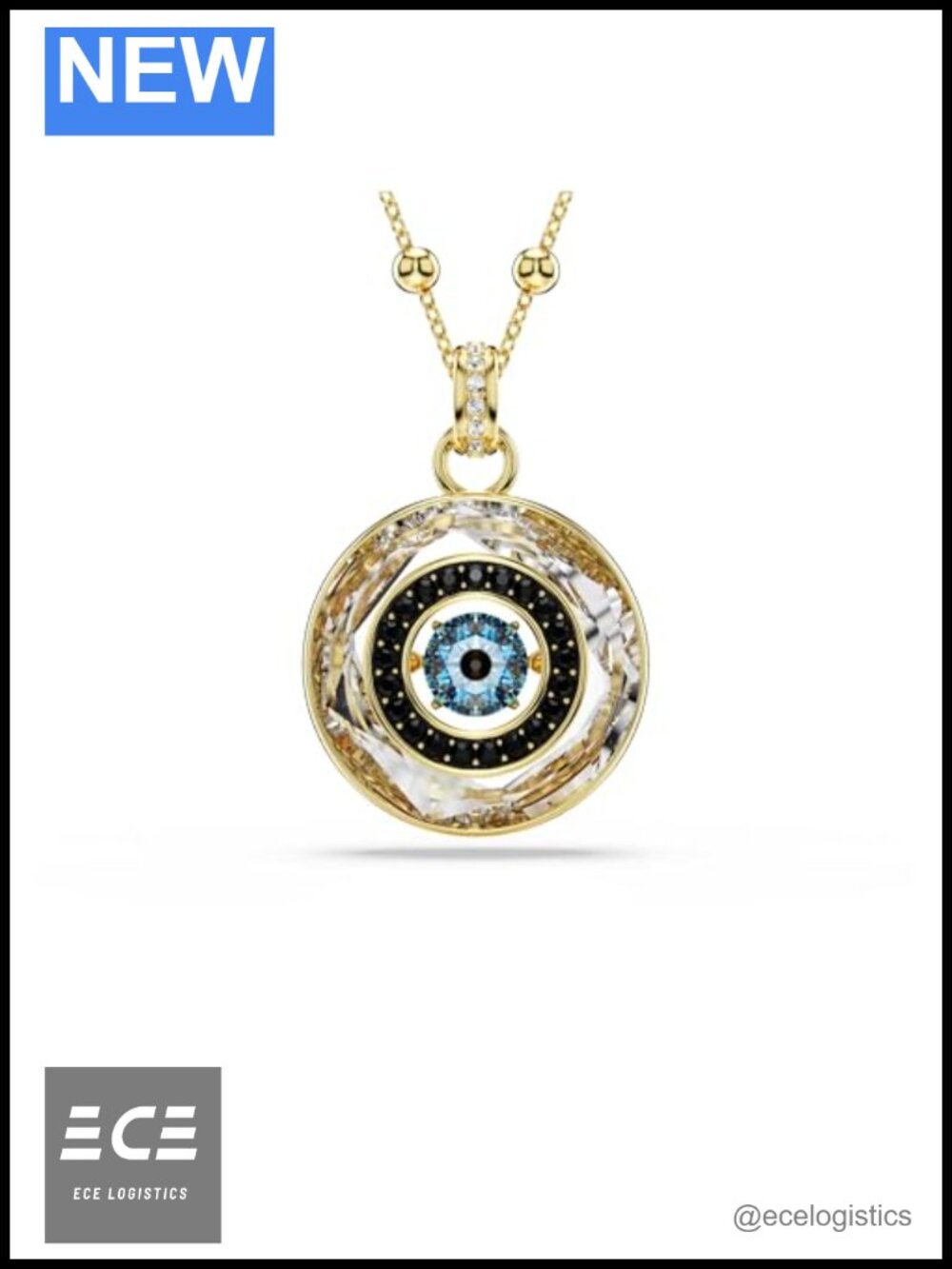Gold-Tone Plated Evil Eye Pendant Necklace Chain of Knots 52 cm Unisex Gift